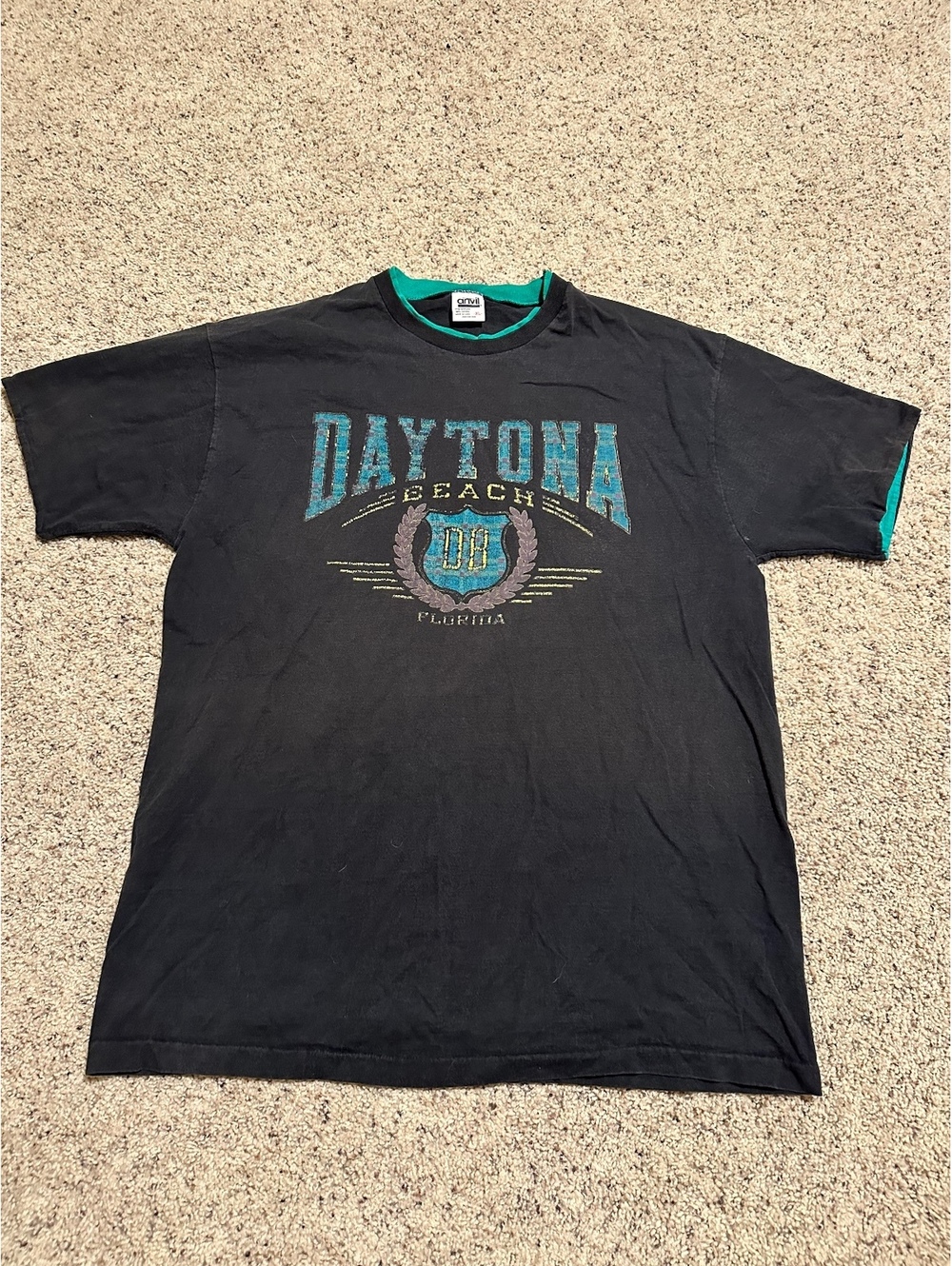 Vintage Anvil Daytona Beach Florida Black Graphic T-Shirt XL